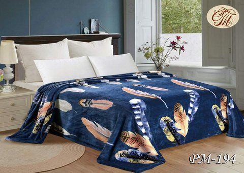 Плед з флісу Пір'я на синьому OT-1409879863 фото
